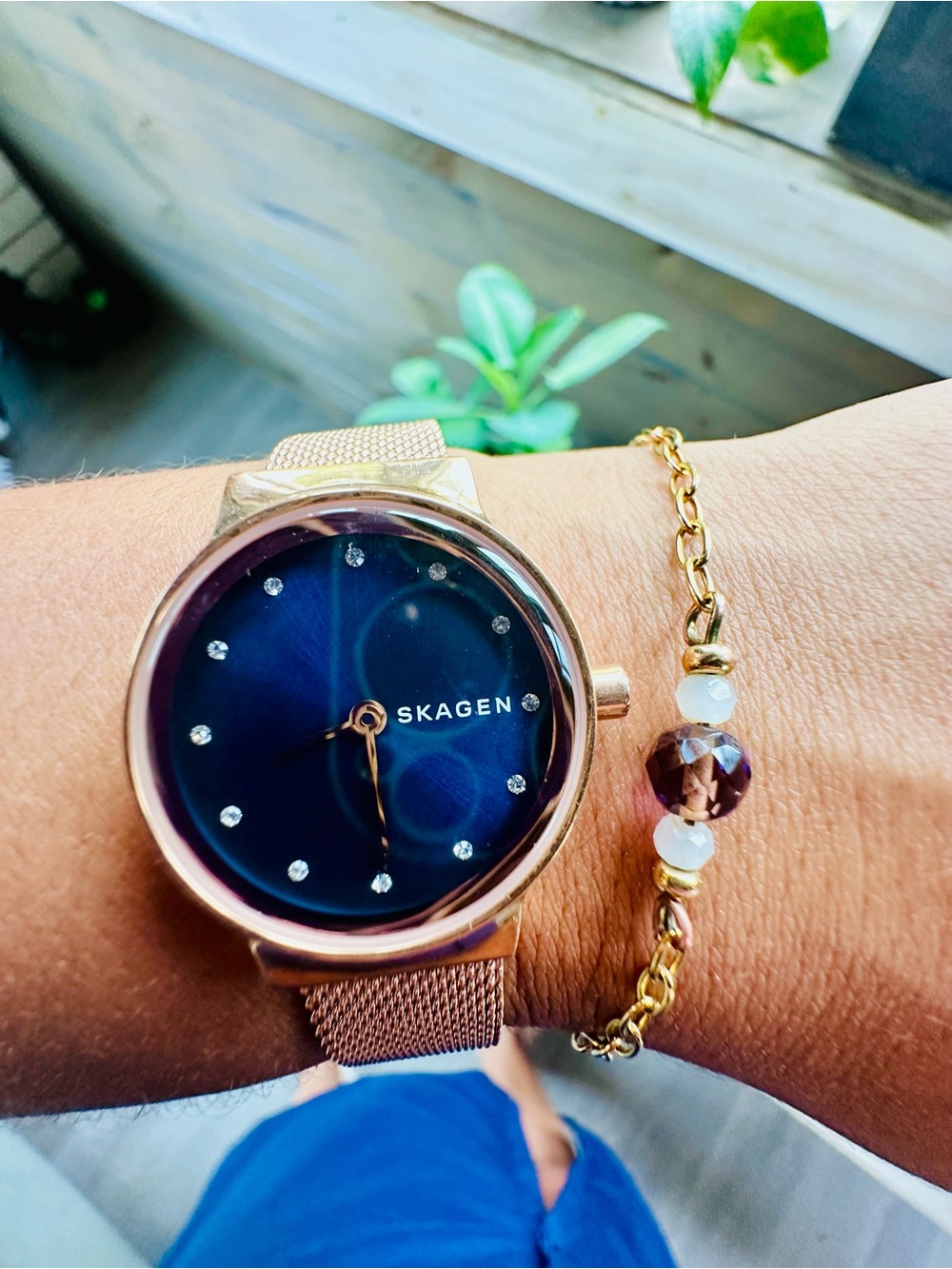 Skagen SKW2740 Rose Gold Watch with Navy Blue Dial adjustable mesh band